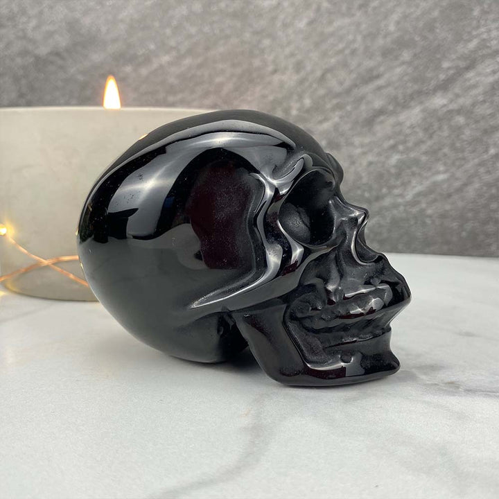 Polished Black Obsidian Skull Carving