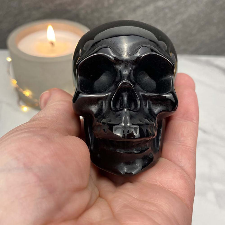 Polished Black Obsidian Skull Carving