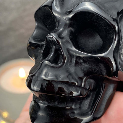 Polished Black Obsidian Skull Carving