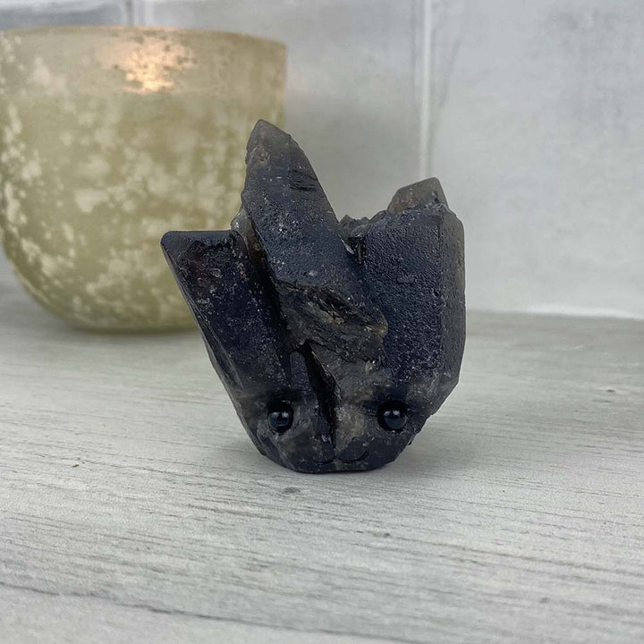 Rough Smoky Black Quartz Specimen Hedgehog Carving