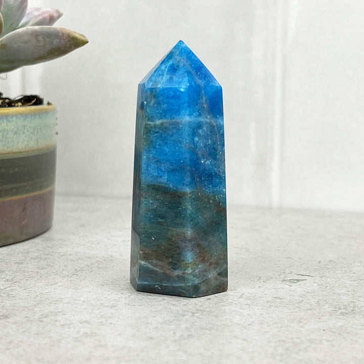 blue apatite crystal tower