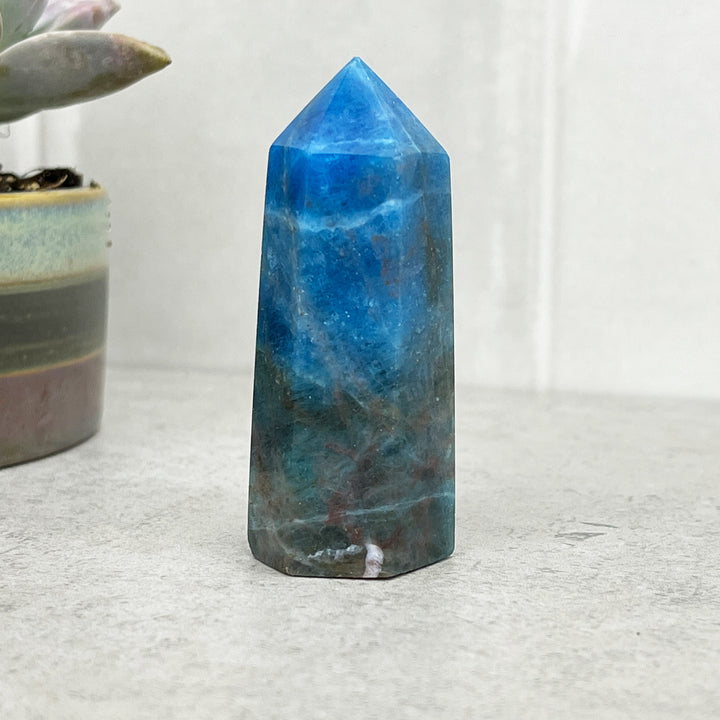 blue apatite crystal tower