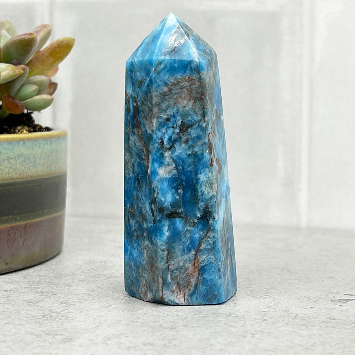 blue apatite crystal tower