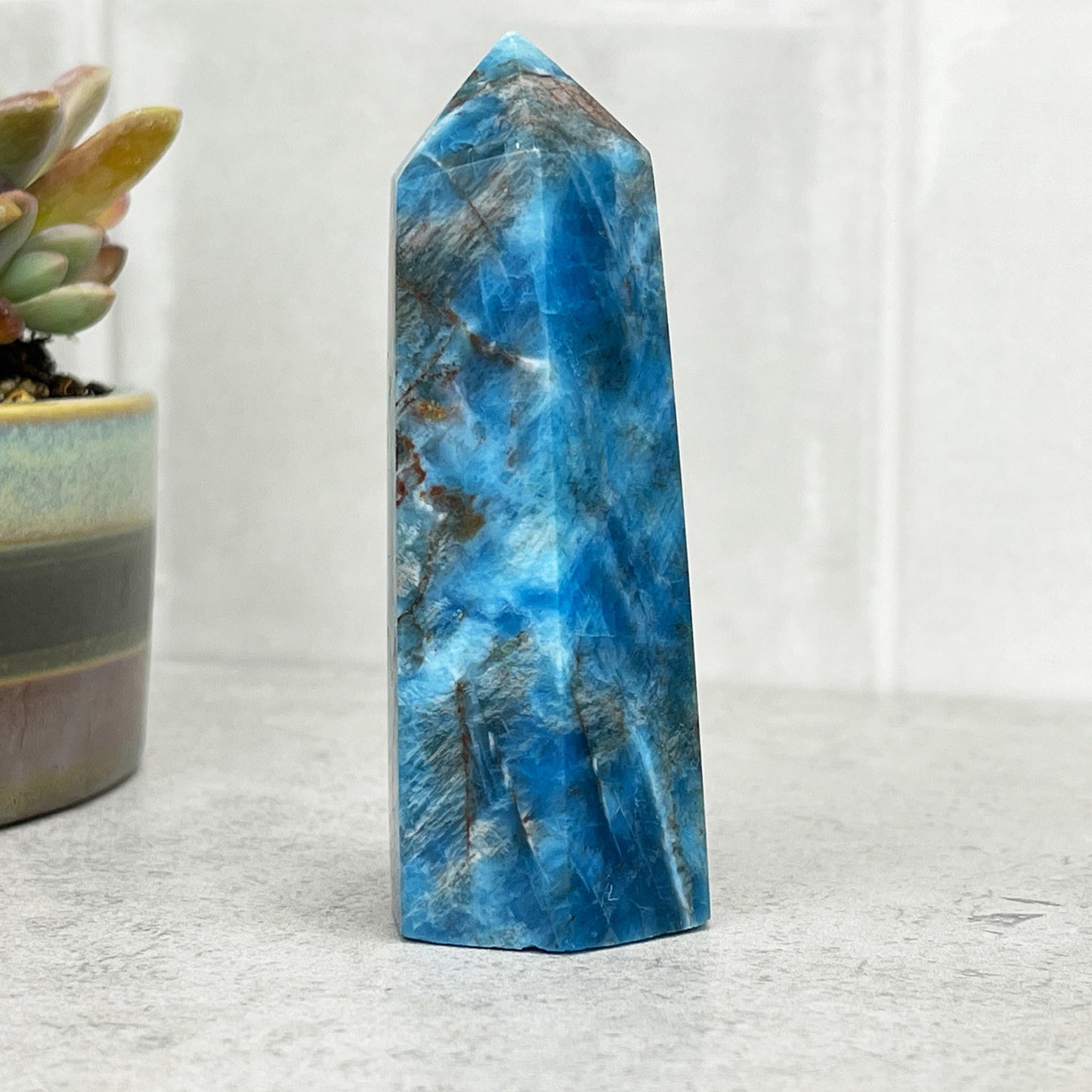 blue apatite crystal tower