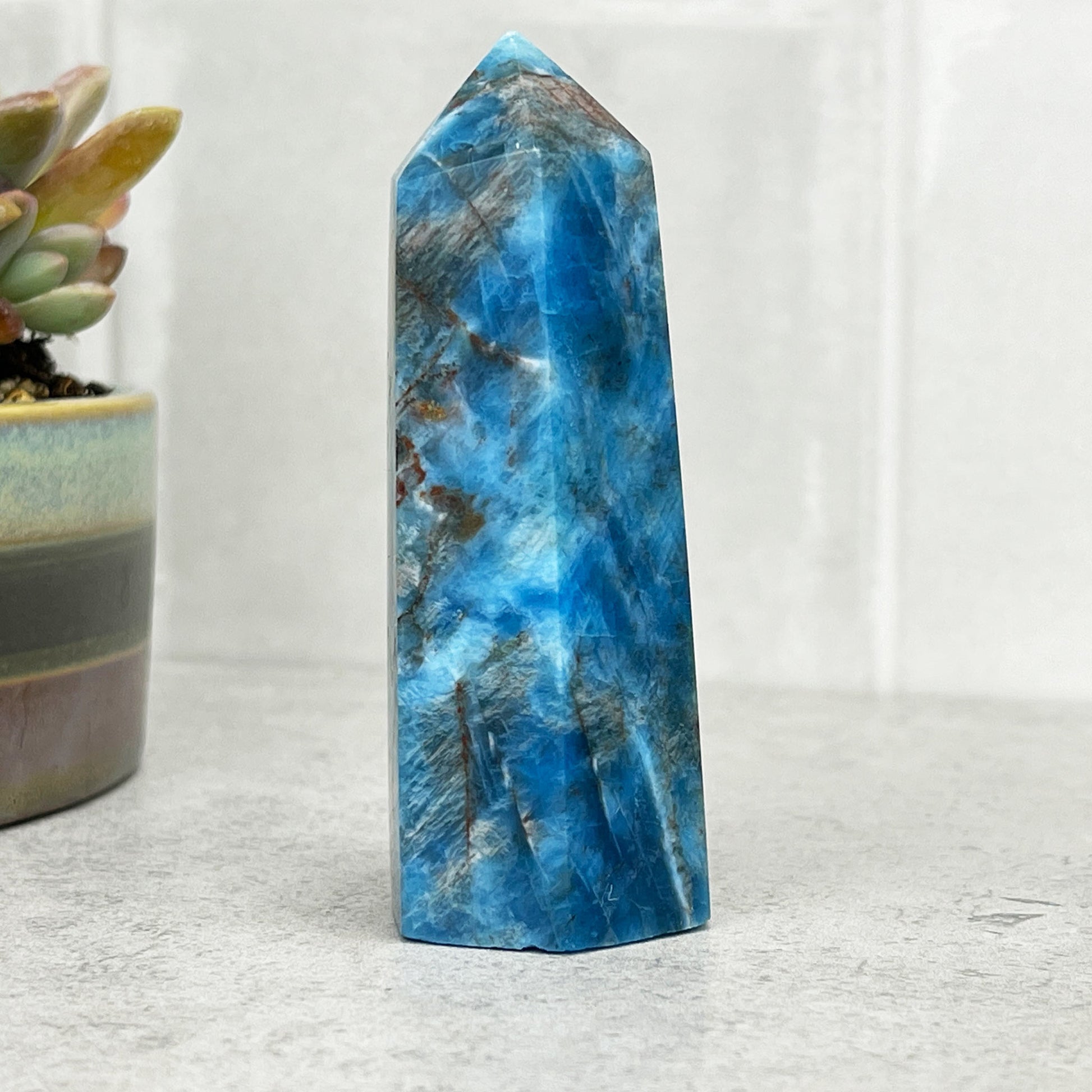 blue apatite crystal tower
