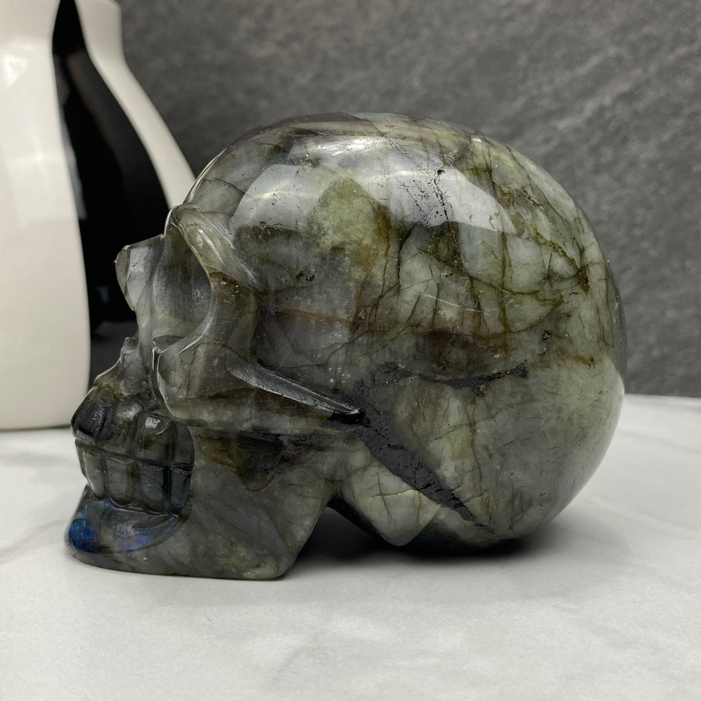  blue flash labradorite crystal skull carving