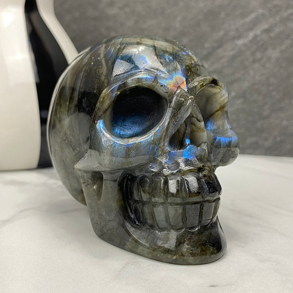  blue flash labradorite crystal skull carving