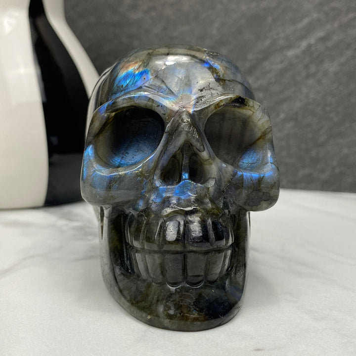  blue flash labradorite crystal skull carving