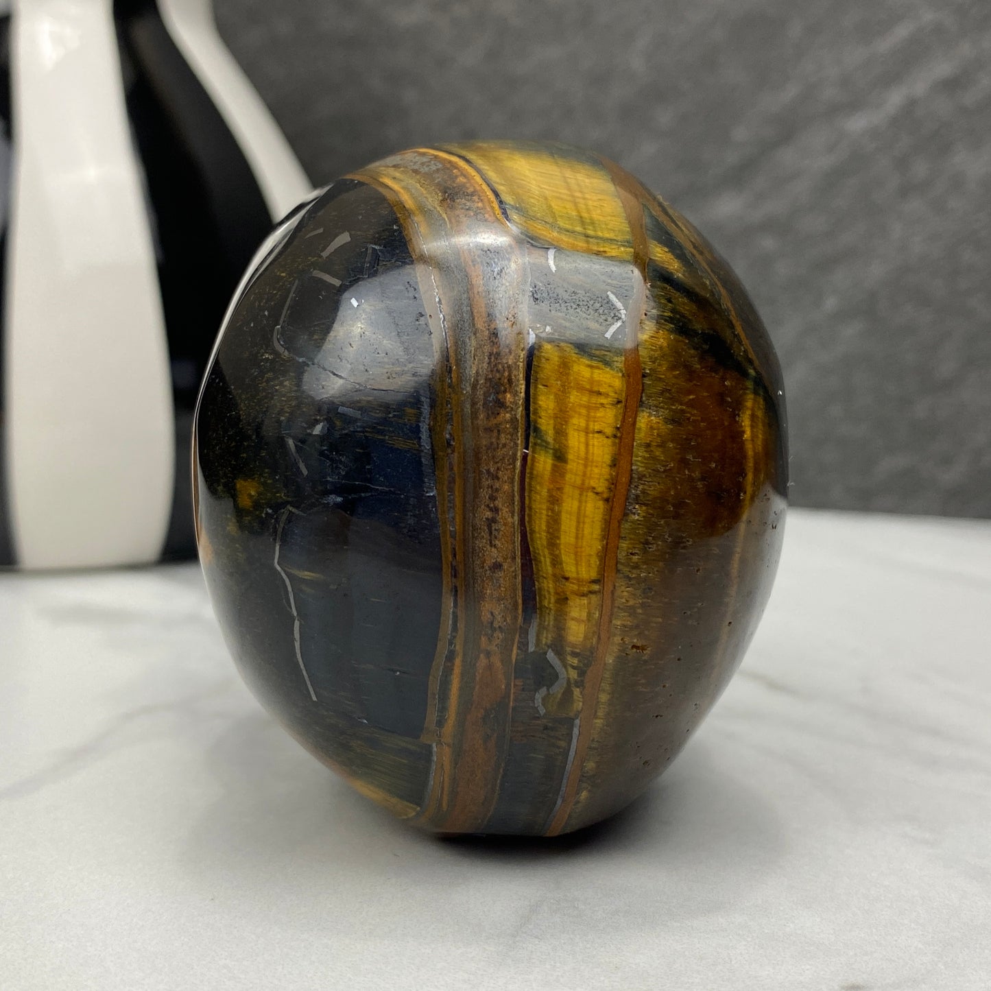 blue tiger eye crystal skull carving