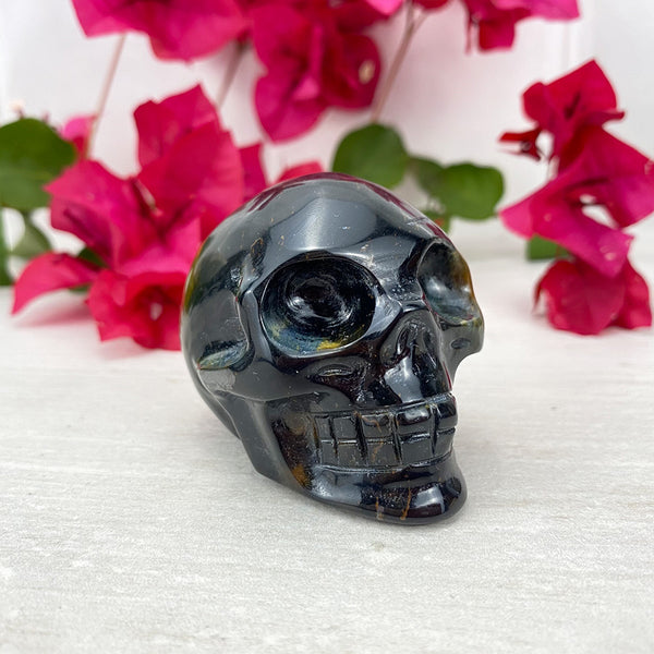 Polished Blue Tiger Eye Skull Carving