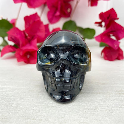 Polished Blue Tiger Eye Skull Carving