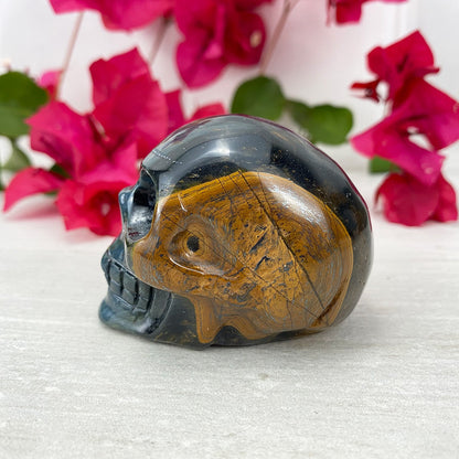 Polished Blue Tiger Eye Skull Carving