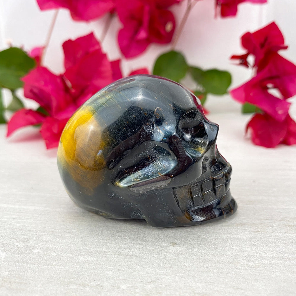 Polished Blue Tiger Eye Skull Carving