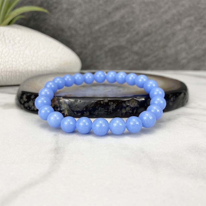Blue Glow Synthetic Beaded Stone Stretch Bracelet