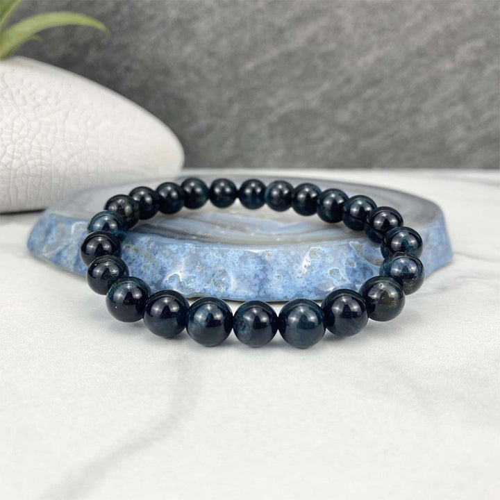 Polished Blue Tiger Eye Beaded Stretch Bracelet