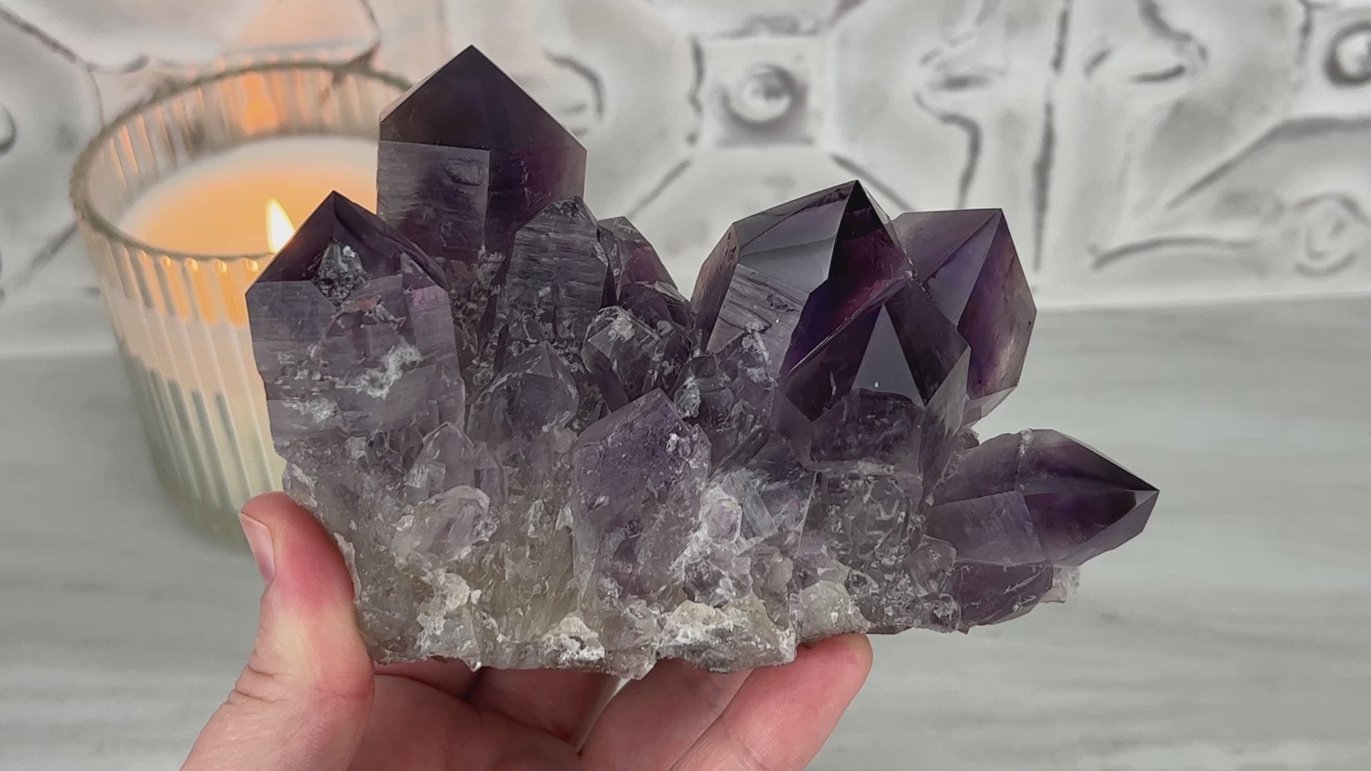 Large Polished Purple Amethyst Crystal Cluster Specimen