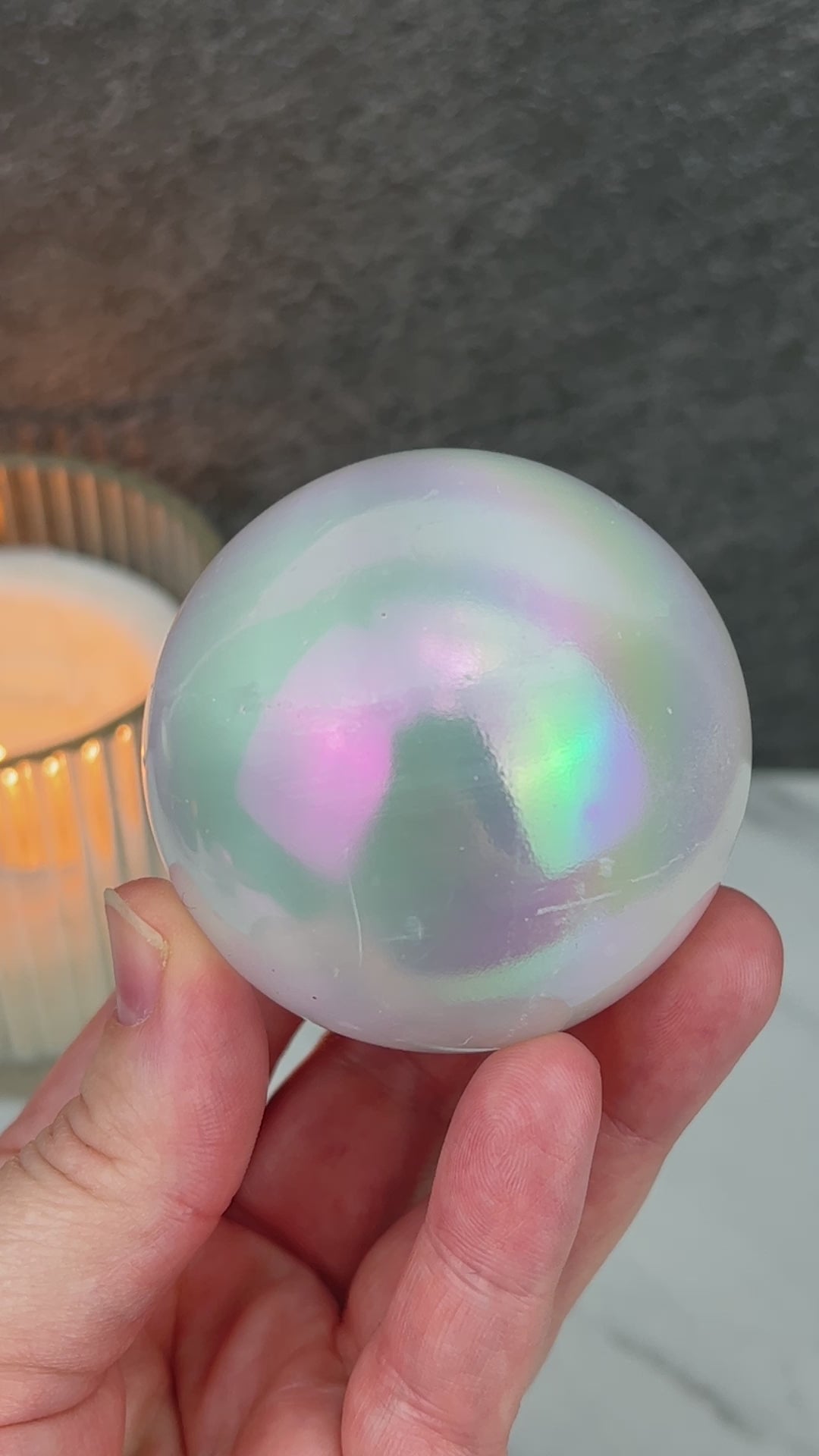 60mm Angel Aura Coated Selenite Sphere