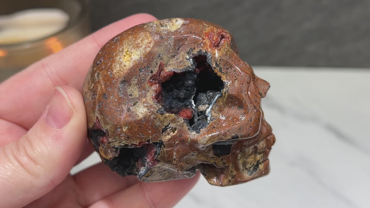 Volcanic Red Fox (Orrelanite) Botryoidal Agate Skull Carving