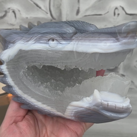 Wolf Head Carving Made with Custom Made Wood Stand