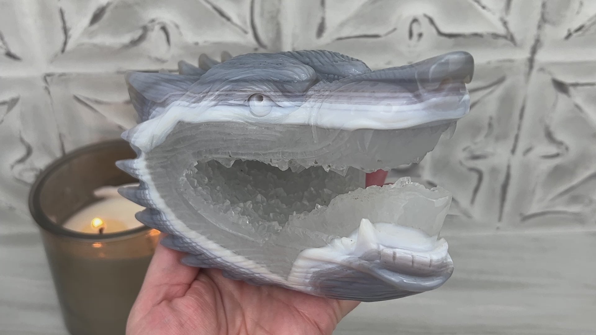 Wolf Head Carving Made with Custom Made Wood Stand