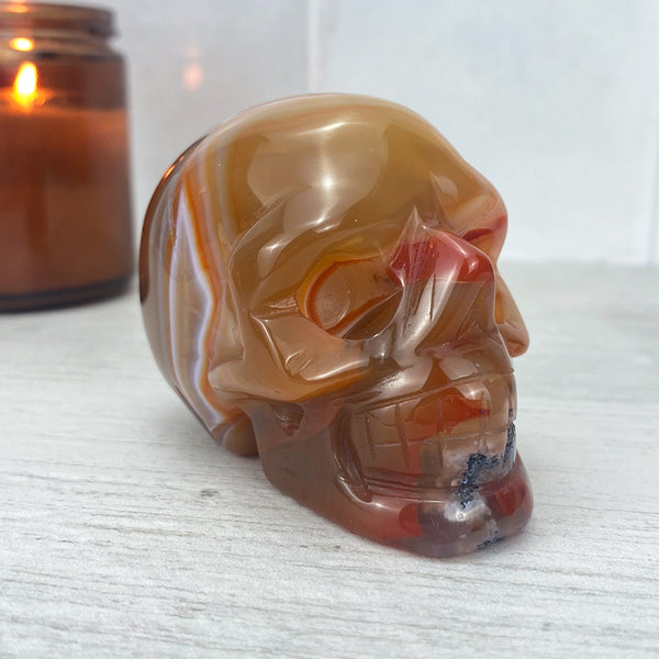 Polished Carnelian Skull Carving