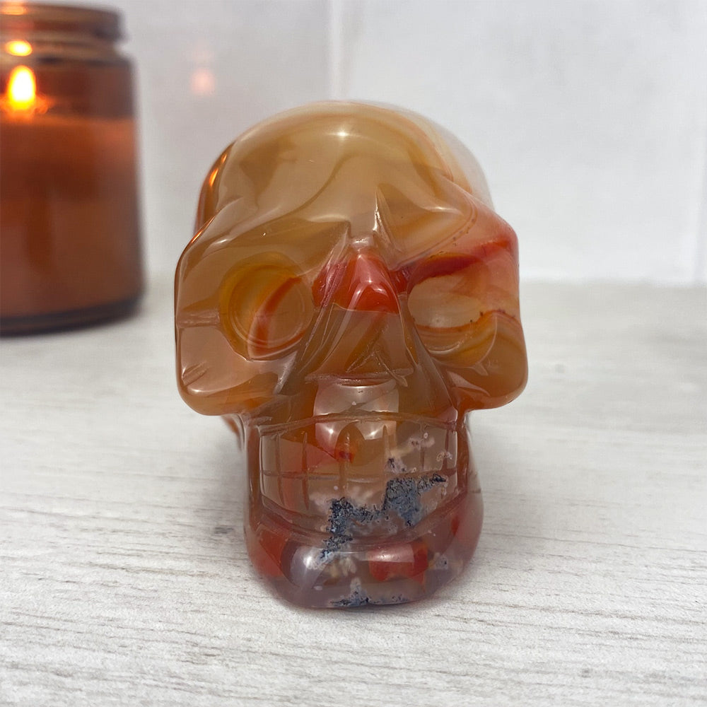 Polished Carnelian Skull Carving