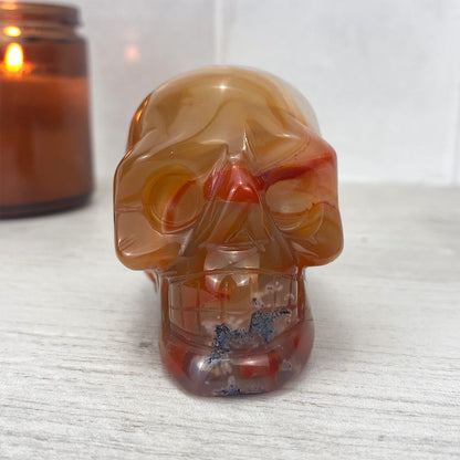Polished Carnelian Skull Carving