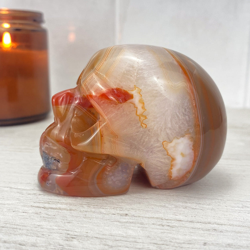 Polished Carnelian Skull Carving