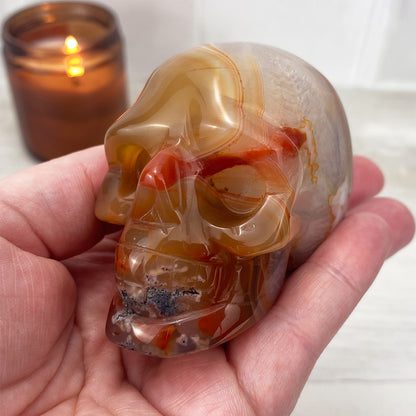 Polished Carnelian Skull Carving