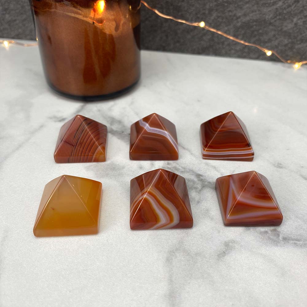 Polished Carnelian Pyramid Carvings