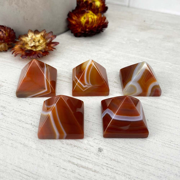 Polished Carnelian Pyramid Carvings