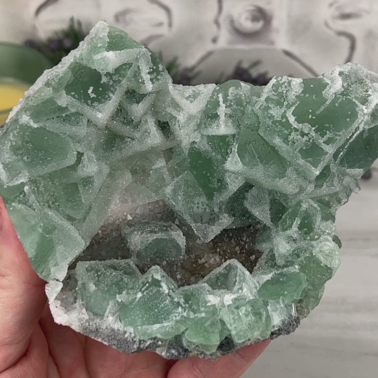 Natural Druzy Green Sugar Fluorite with Quartz Specimen