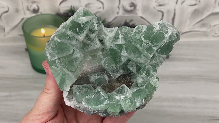 Natural Druzy Green Sugar Fluorite with Quartz Specimen