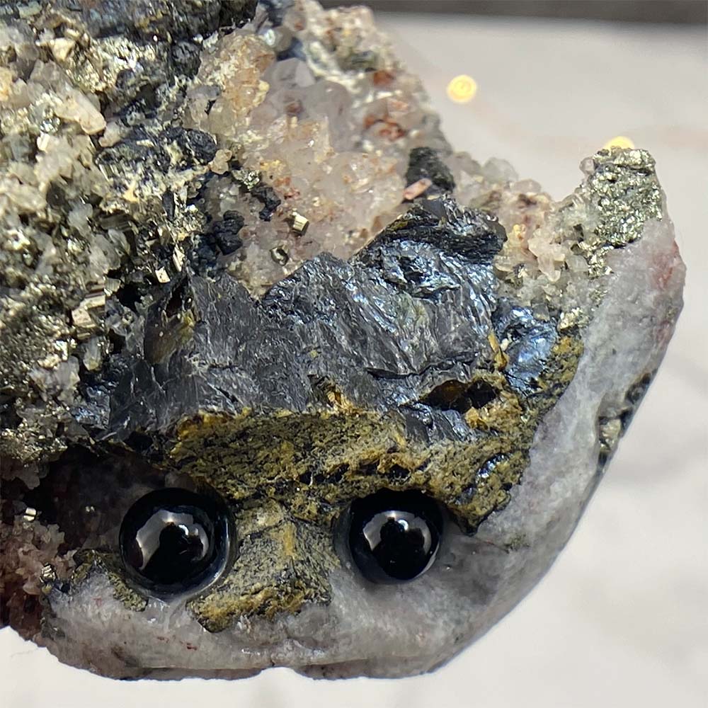 Chalcopyrite Twin Hedgehogs Carving Specimen