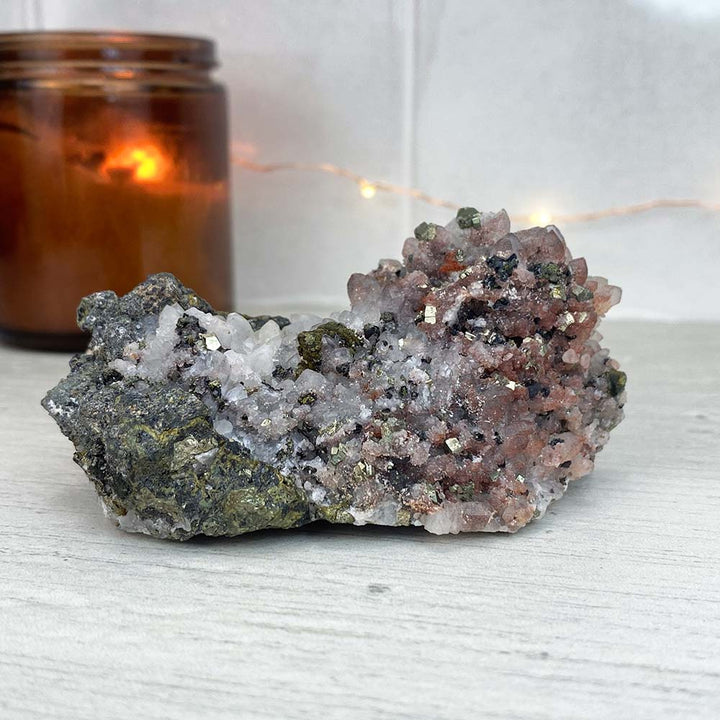 Chalcopyrite on Quartz with Hematite Specimen