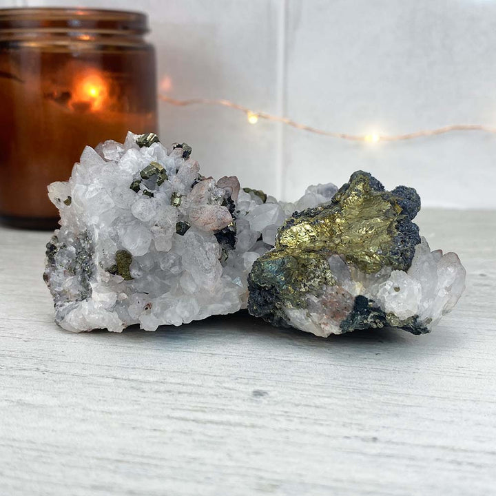 Chalcopyrite on Quartz with Hematite Specimen