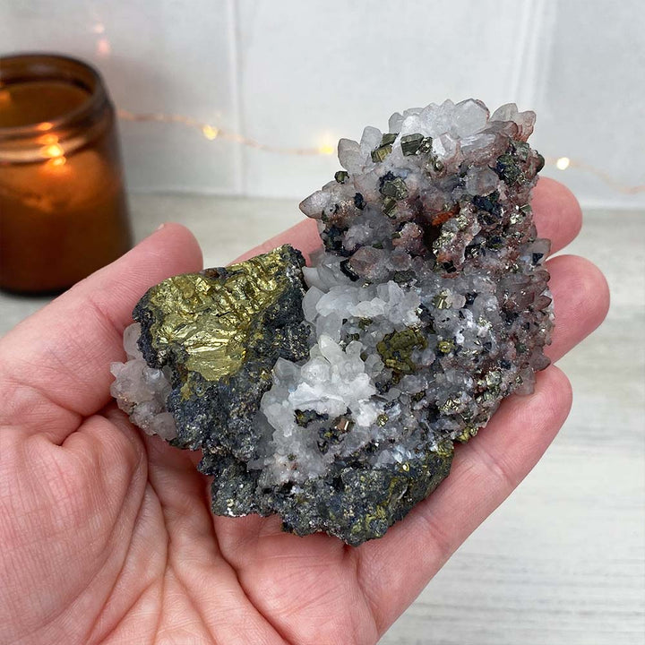 Chalcopyrite on Quartz with Hematite Specimen