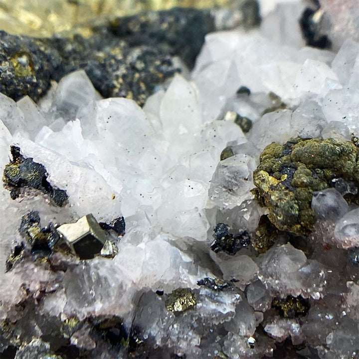 Chalcopyrite on Quartz with Hematite Specimen