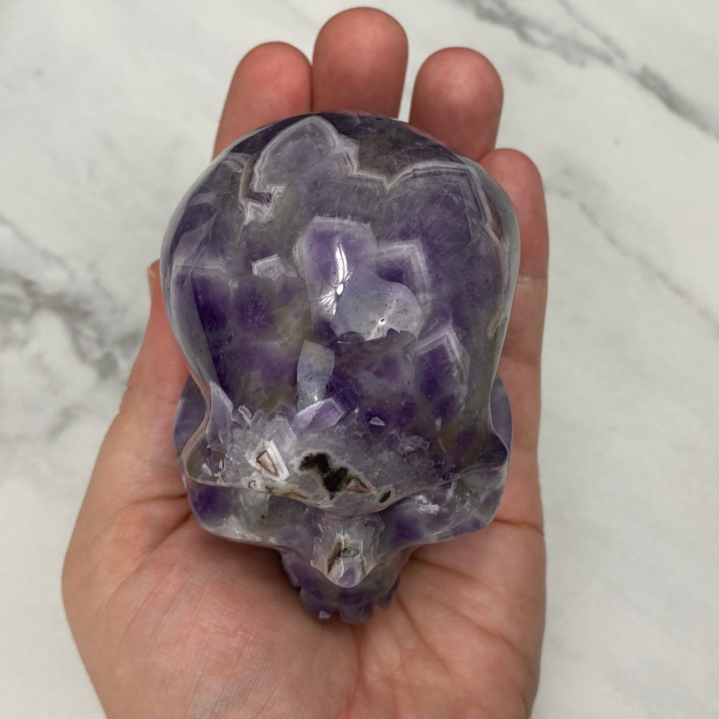 chevron dream amethyst crystal skull carving