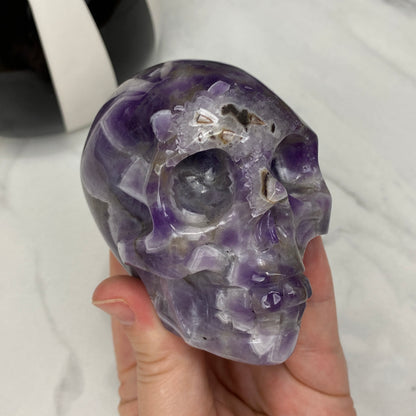 chevron dream amethyst crystal skull carving