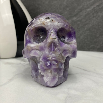 chevron dream amethyst crystal skull carving