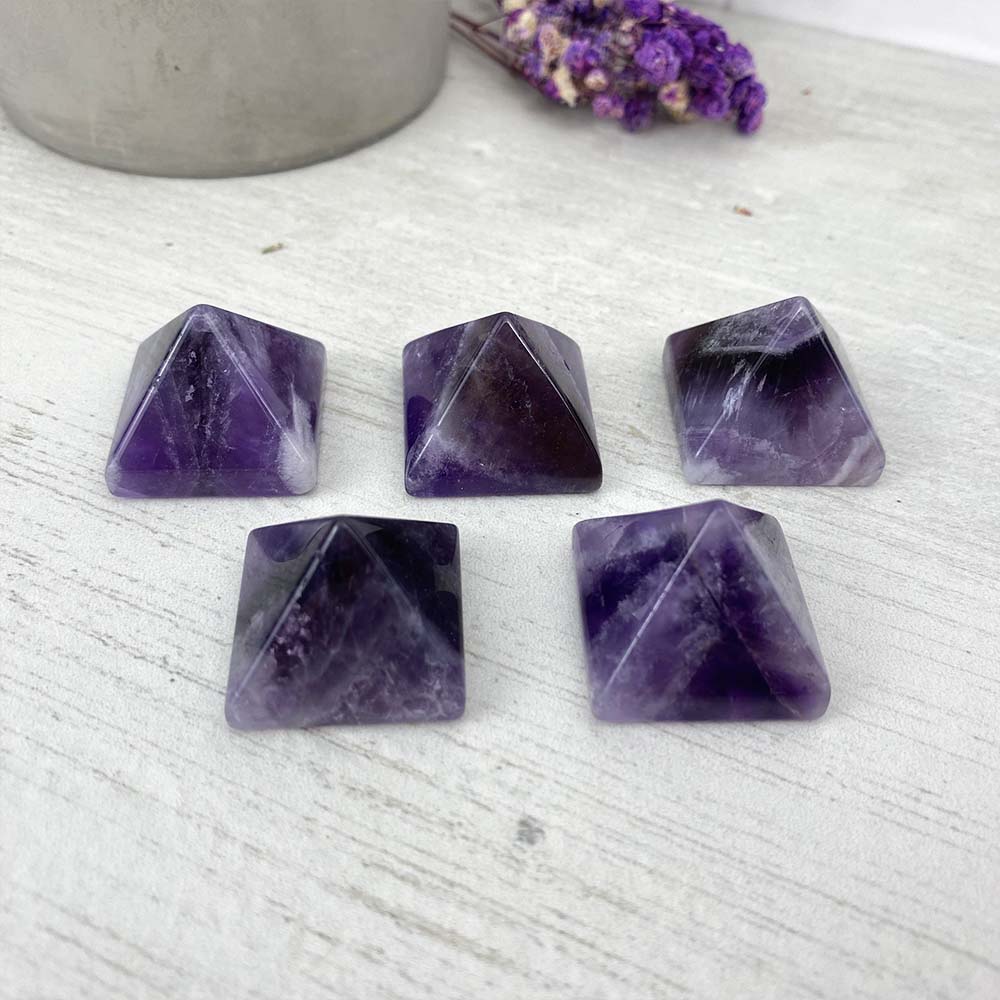 Polished Chevron (Dream) Amethyst Crystal Pyramid Carvings