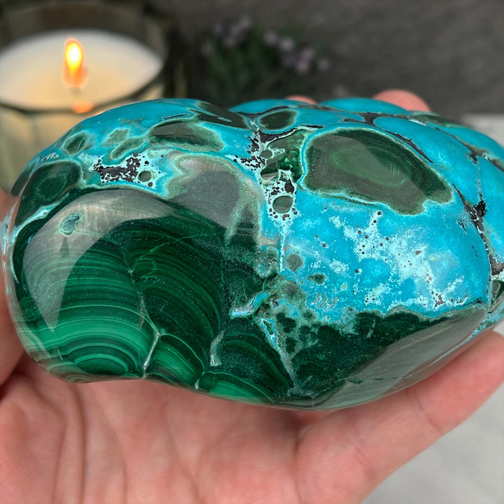 Polished Natural Chrysocolla and Malachite Freeform