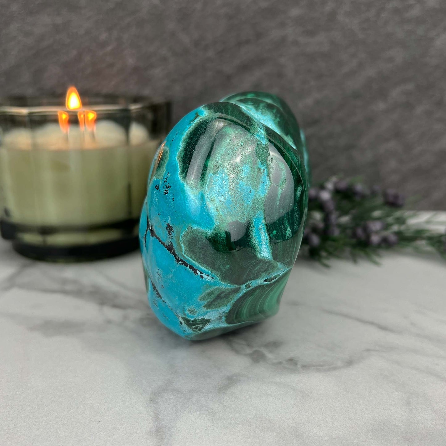 Polished Natural Chrysocolla and Malachite Freeform