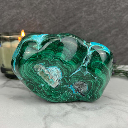 Polished Natural Chrysocolla and Malachite Freeform