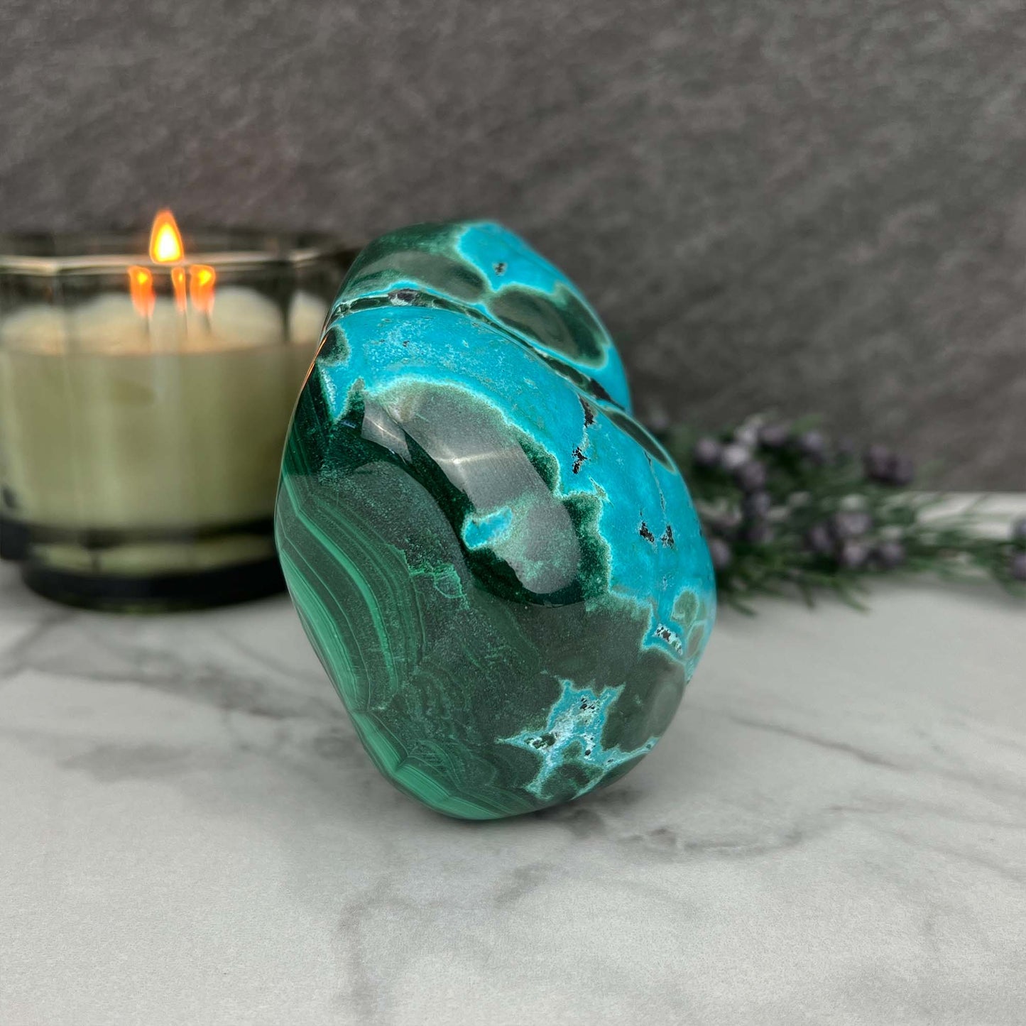 Polished Natural Chrysocolla and Malachite Freeform
