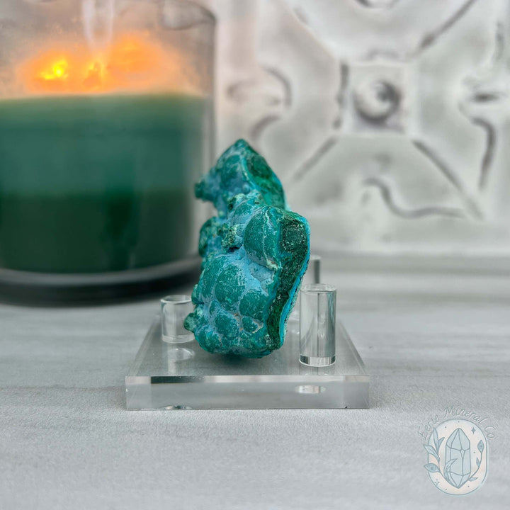 Chrysocolla and Malachite Specimen on Stand