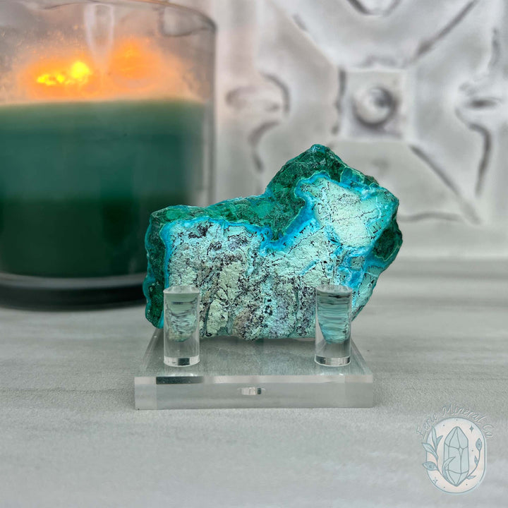 Chrysocolla and Malachite Specimen on Stand