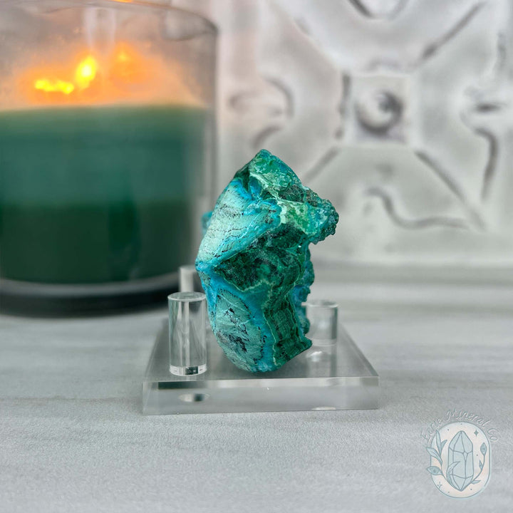 Chrysocolla and Malachite Specimen on Stand