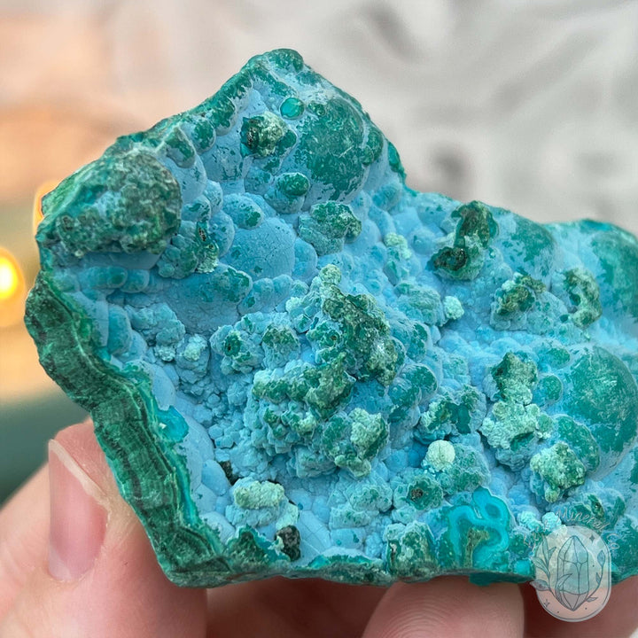 Chrysocolla and Malachite Specimen on Stand